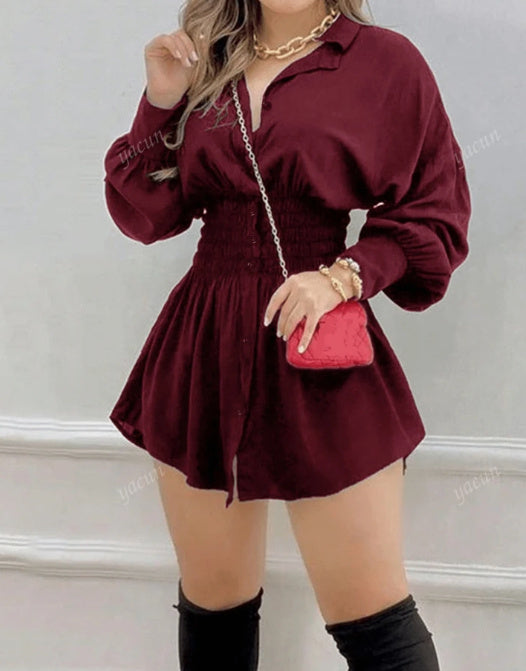 LuxeChic Smocked Waist Shirt Dress