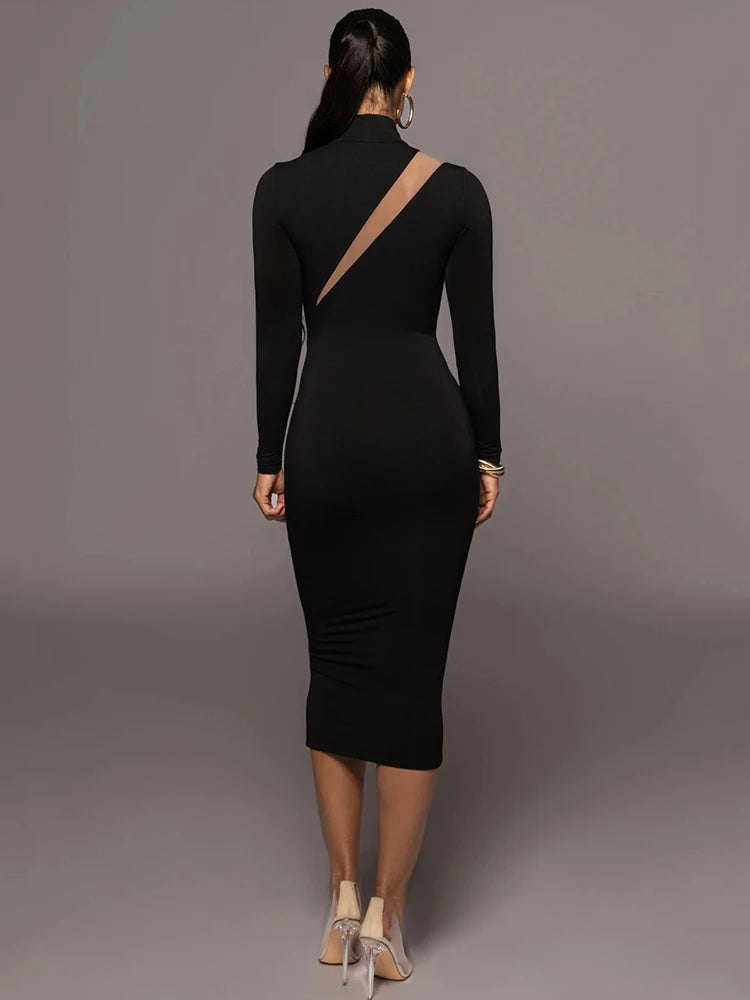 Fierce Elegance: Sheer Cutout Bodycon Maxi Dress