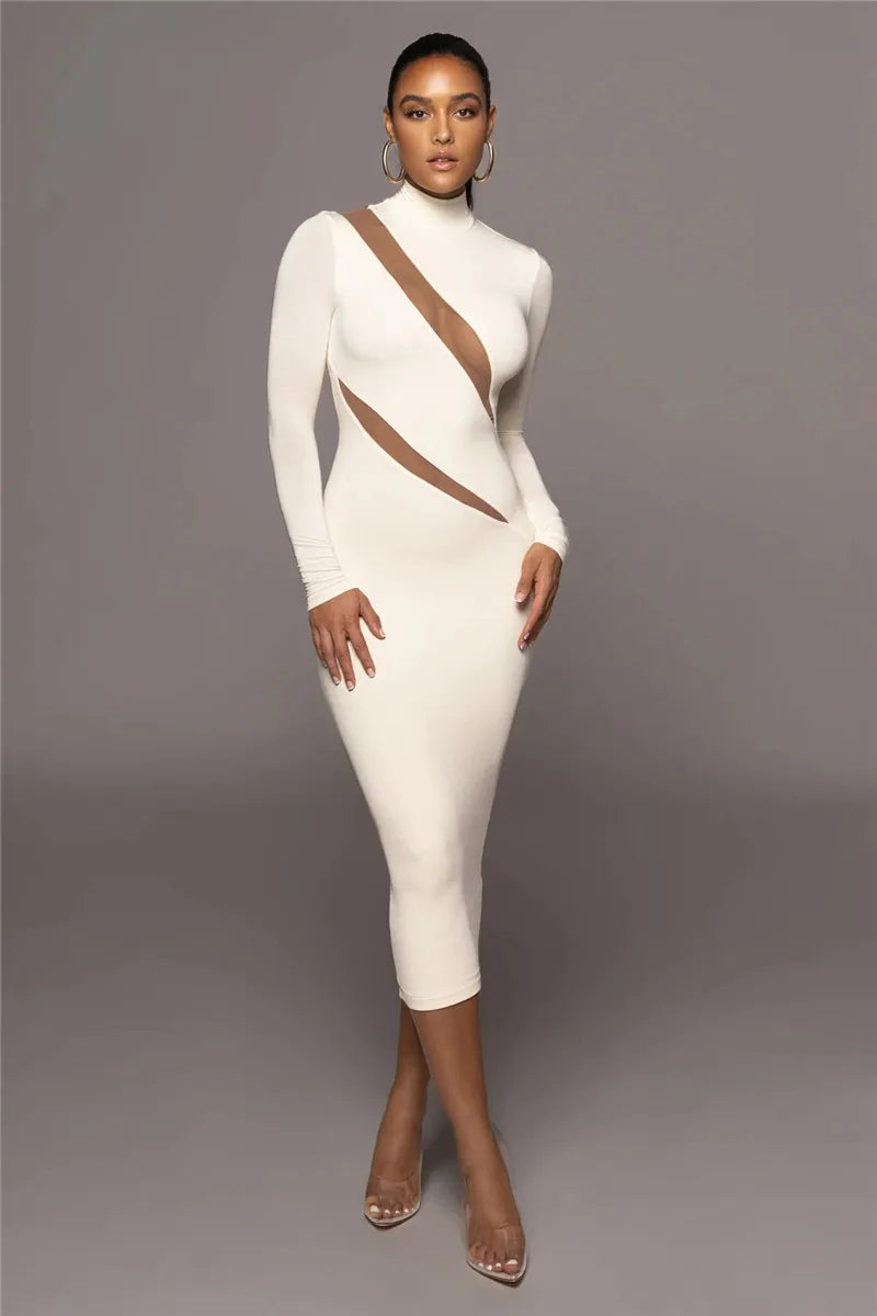 Fierce Elegance: Sheer Cutout Bodycon Maxi Dress