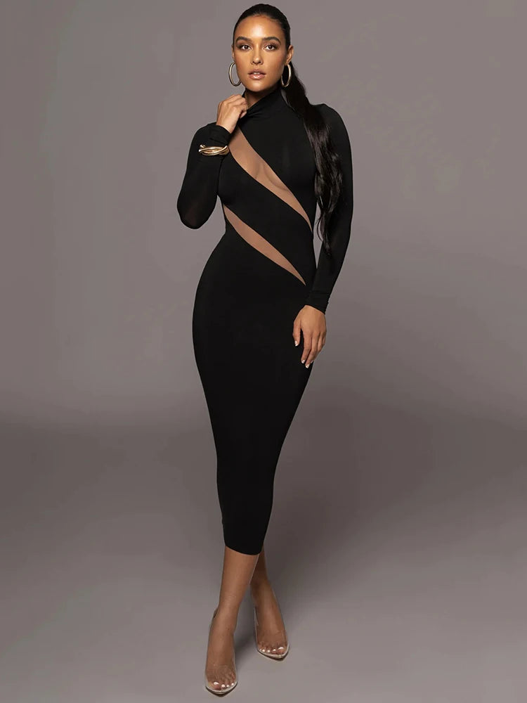 Fierce Elegance: Sheer Cutout Bodycon Maxi Dress