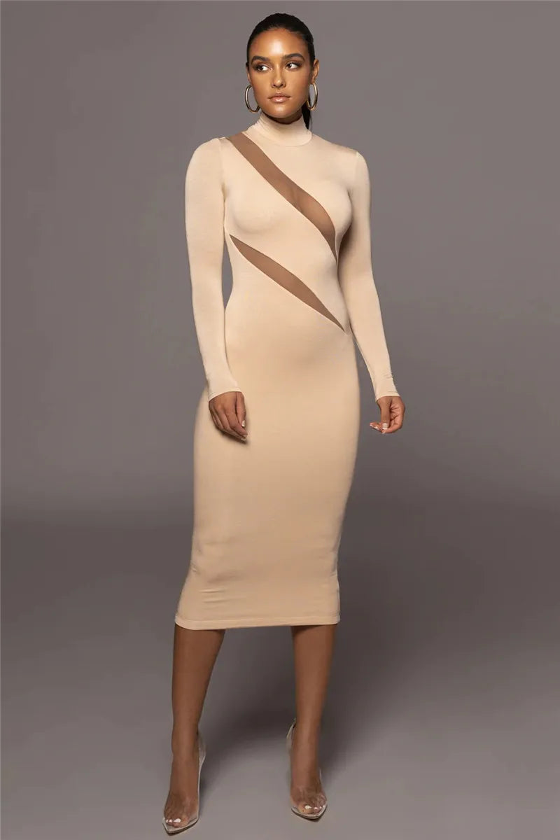 Fierce Elegance: Sheer Cutout Bodycon Maxi Dress