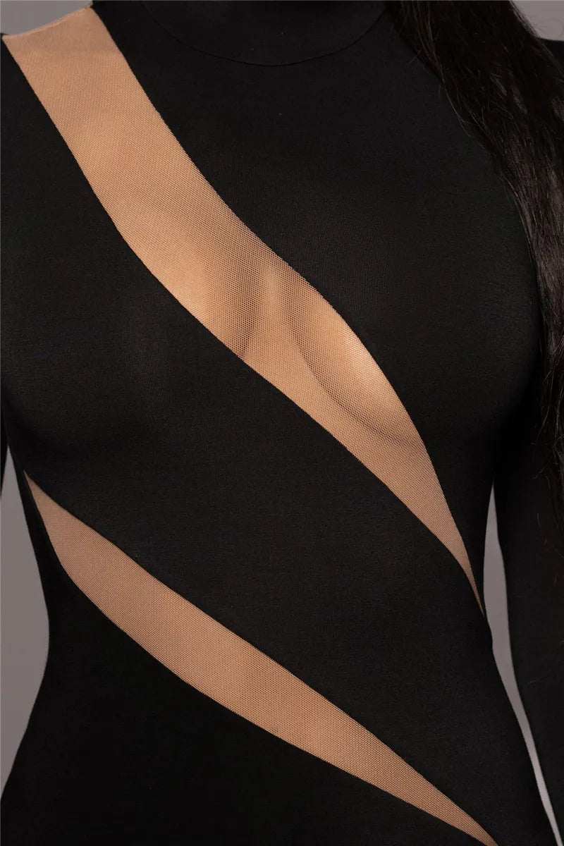 Fierce Elegance: Sheer Cutout Bodycon Maxi Dress