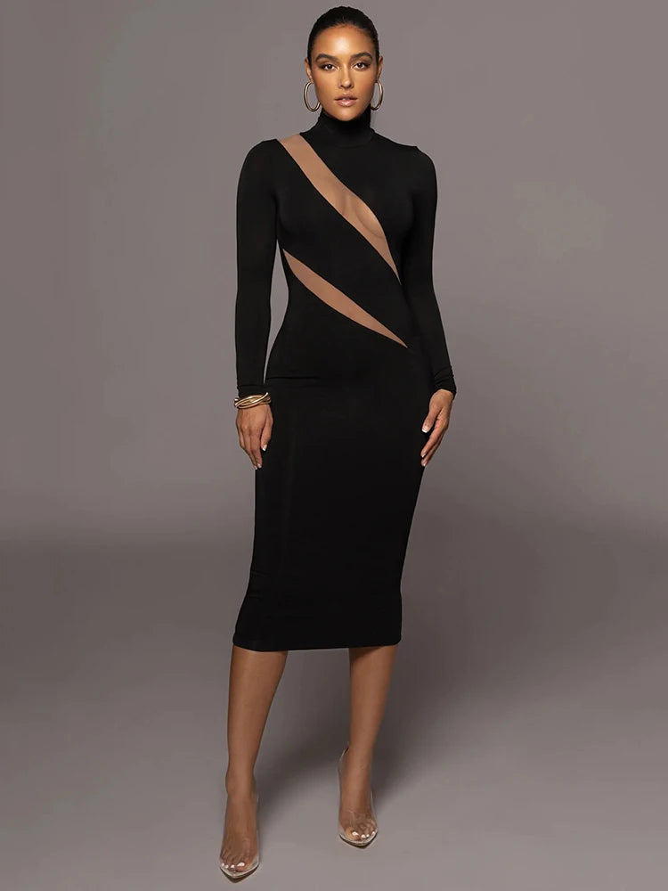 Fierce Elegance: Sheer Cutout Bodycon Maxi Dress