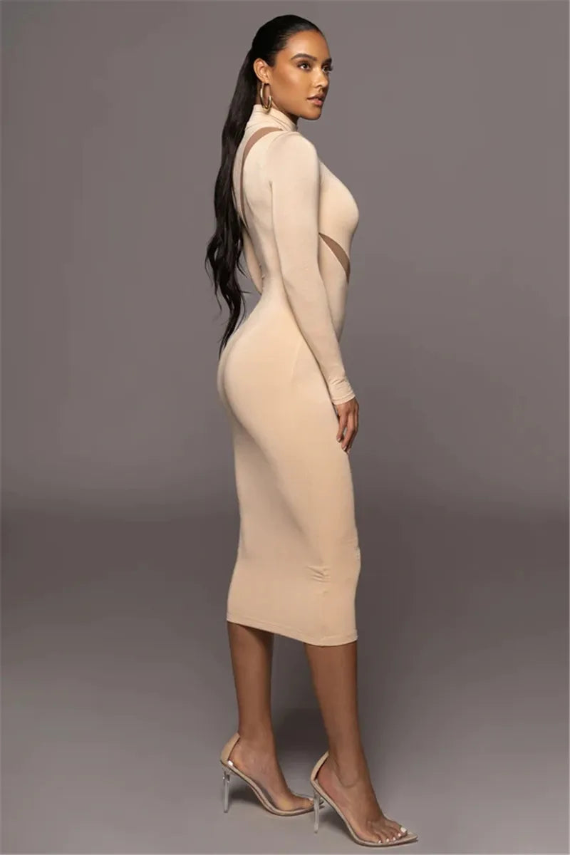 Fierce Elegance: Sheer Cutout Bodycon Maxi Dress