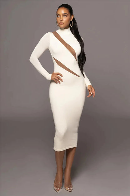 Fierce Elegance: Sheer Cutout Bodycon Maxi Dress