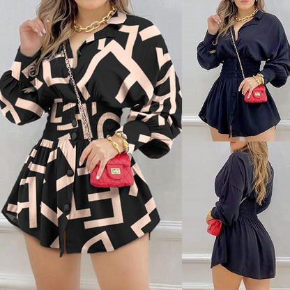 LuxeChic Smocked Waist Shirt Dress