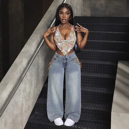 Lace-Up Flare Jeans – Statement Denim for Bold Looks