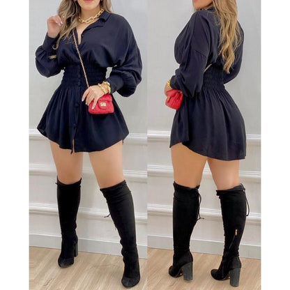 LuxeChic Smocked Waist Shirt Dress